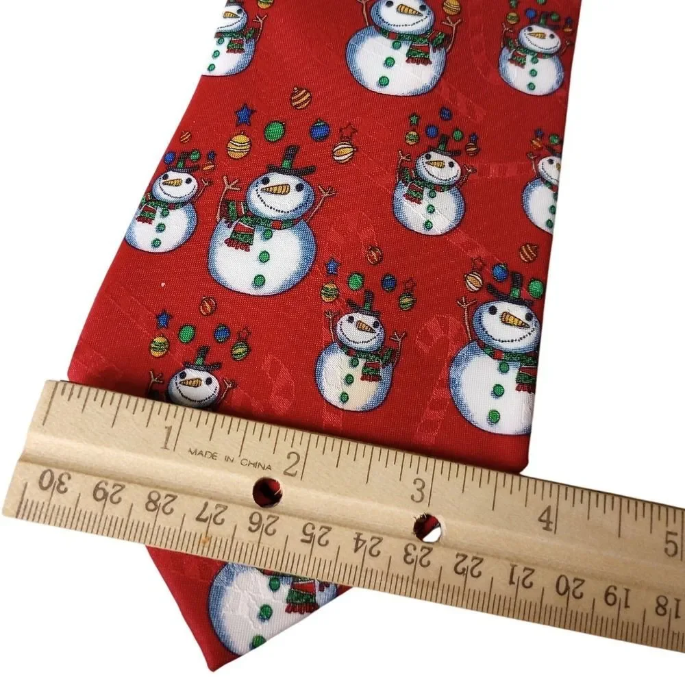 Mens Hallmark SpecialTies Snowman Christmas Tie Red Festive Holiday Polyester